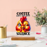 Funny chicken coffee silence word art