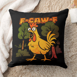 Funny Chicken Design – F-Caw-F Cartoon Animal Humo Throw Pillow