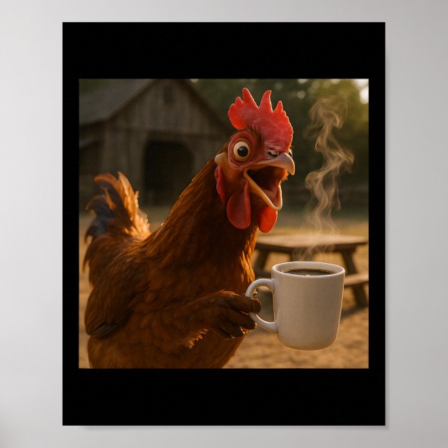 Funny Chicken Drinking Coffee For Men Women  Poster (Front)