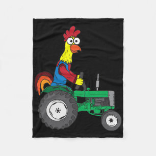 Funny Chicken Driving Farm Tractor Cartoon Driver  Fleece Blanket
