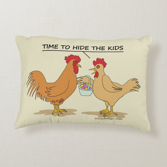 Funny Chicken Easter Egg Hunt Cartoon Accent Pillow (Back)