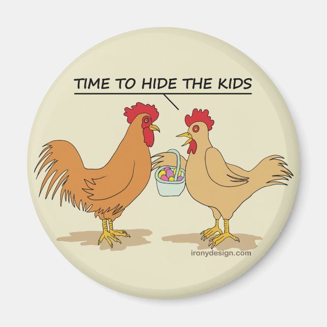 Funny Chicken Easter Egg Hunt Cartoon Beige Magnet (Front)