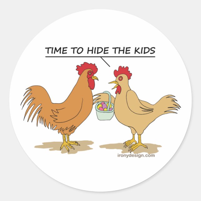 Funny Chicken Easter Egg Hunt Cartoon Classic Round Sticker (Front)