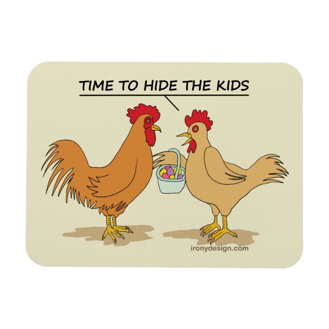 Funny Chicken Easter Egg Hunt Cartoon Magnet (Horizontal)