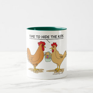 Funny Chicken Easter Egg Hunt Cartoon Two-Tone Coffee Mug