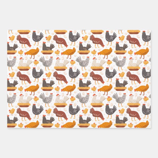 Funny Chicken Easter Egg Pattern, Men Women Kids Wrapping Paper Sheet (Front)