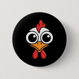 Funny Chicken Face Big Eyes Cartoon Rooster Hallow 2 Inch Round Button