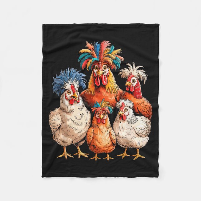 Funny Chicken Family Colorful Farm Animal  Fleece Blanket (Front)