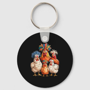Funny Chicken Family Colorful Farm Animal  Keychain