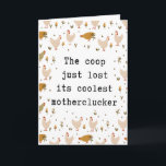 Funny Chicken Farewell Card Goodbye Coworker Card<br><div class="desc">Say goodbye with humour and farmhouse charm using this funny chicken farewell card featuring the hilarious quote: “The coop just lost its coolest motherclucker.” Perfect for coworkers, friends, bosses, teachers, nurses, employees, or anyone leaving the workplace, retiring, changing jobs, or moving away. This cute rustic greeting card combines sarcastic humour...</div>