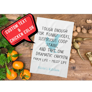 Funny Chicken Farm Owner Custom Name Blue Black  Kitchen Towel