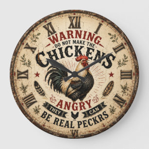 Funny Chicken Farmhouse Rooster Large Clock