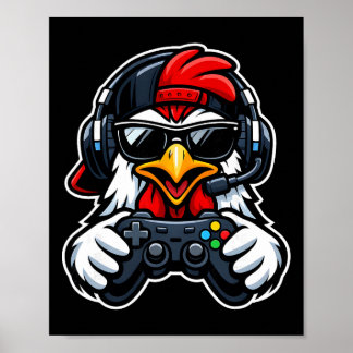 Funny Chicken Gamer Tee Gaming Headset Gamepad Vid Poster
