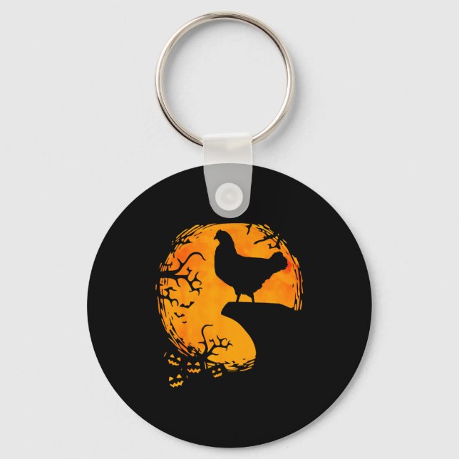 Funny Chicken Halloween Moon Silhouette Soky Chick Keychain (Front)