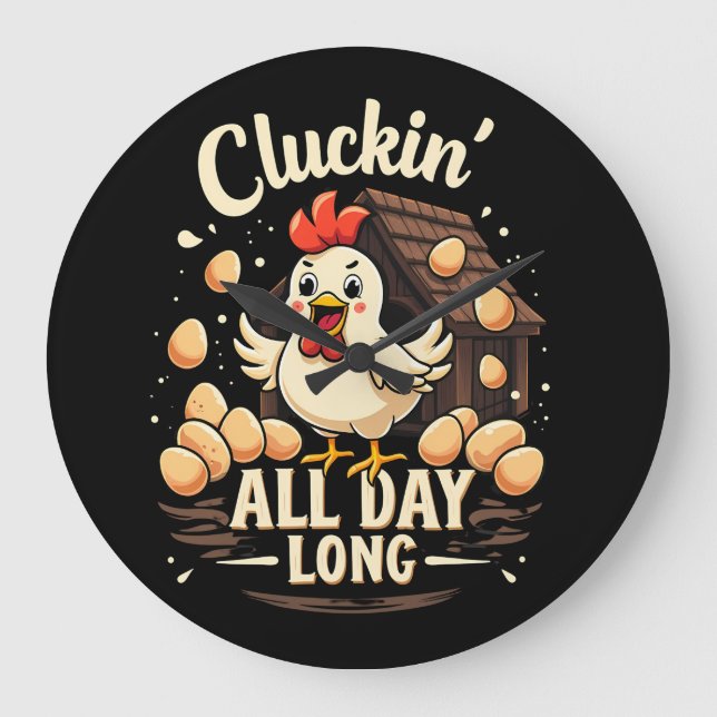 Funny Chicken Humour Rustic Farm Life Large Clock (Front)