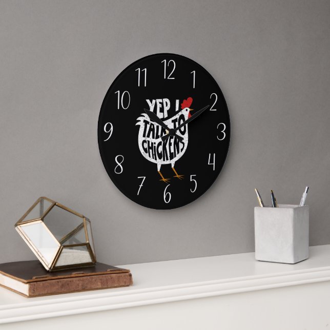 funny chicken lovers word art large clock (Office)