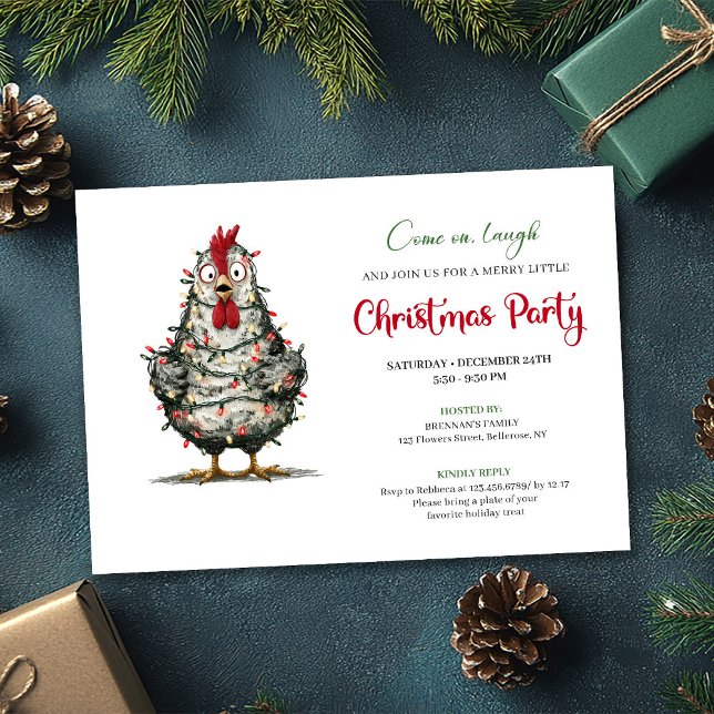 Funny Chicken Minimalist Holiday Party Printable Invitation (Funny Chickens Minimalist Holiday Party Printable)