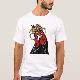 Funny Chicken Mom With Leopard Bandana Headband An T-Shirt