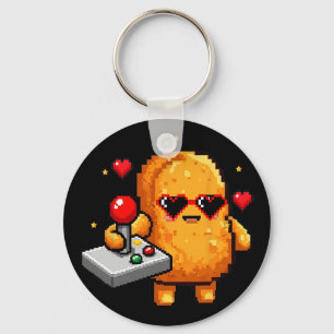 Funny Chicken Nugget Pixel Gamer Retro Video Game  Keychain