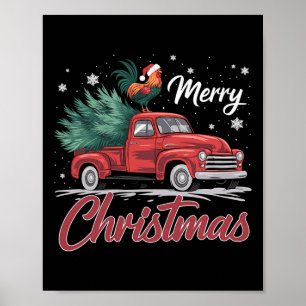 Funny Chicken On Red Truck Christmas Tree Christma Poster