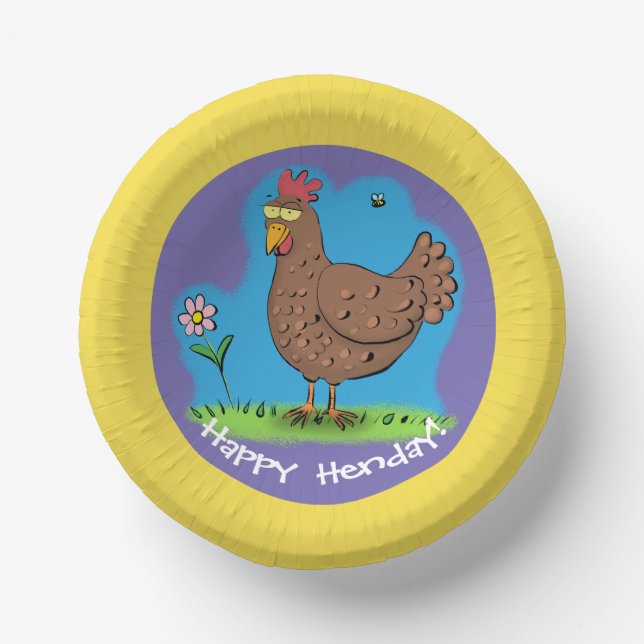 Funny chicken party cartoon paper plate. plate (Front)