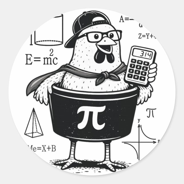 Funny Chicken Pot Holding Calculator Math Teacher  Classic Round Sticker (Front)
