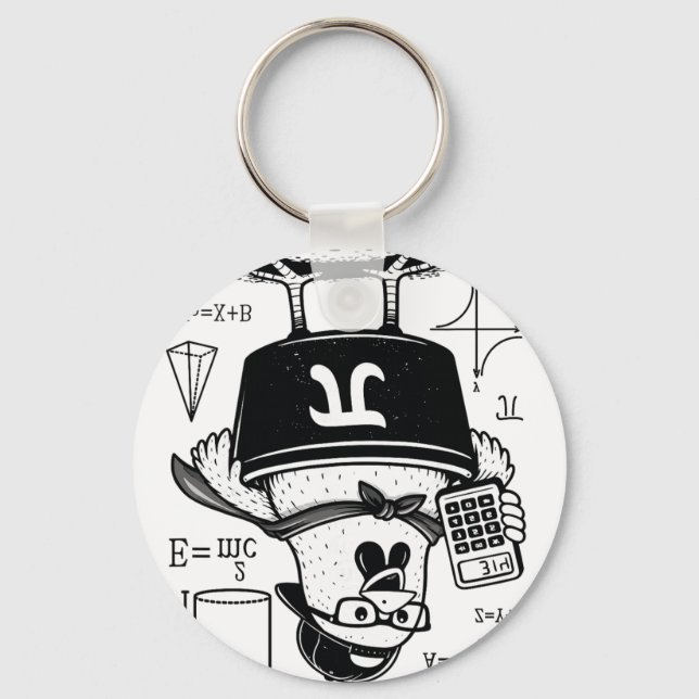 Funny Chicken Pot Holding Calculator Math Teacher  Keychain (Front)