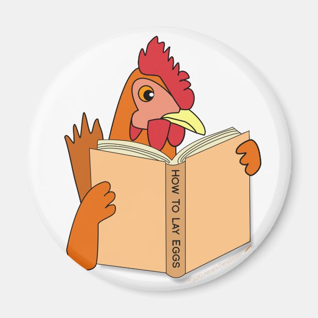 Funny Chicken Reading Book Cartoon Hen Magnet (Front)
