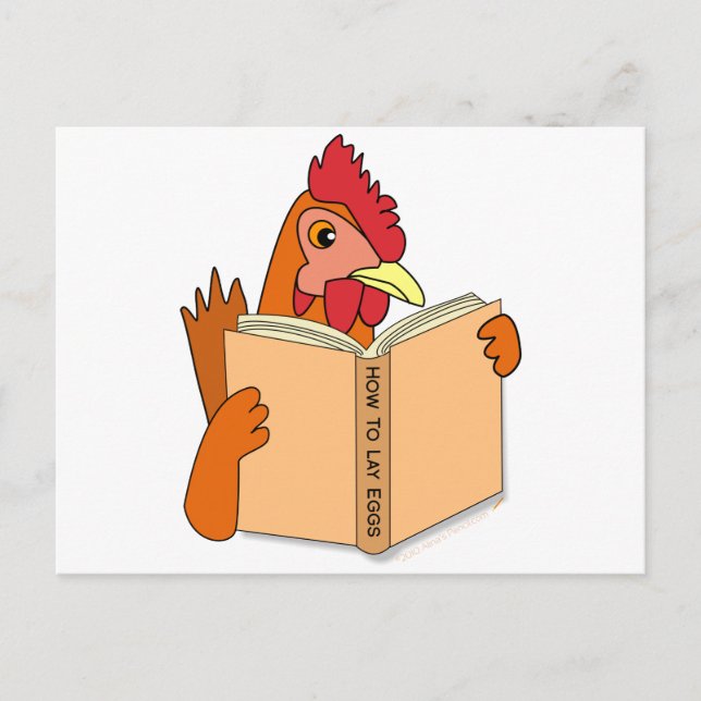 Funny Chicken Reading Book Cartoon Hen Postcard (Front)