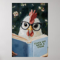 Funny Chicken Reading Cluck Off Have a Steak Book
