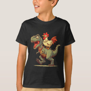 Funny chicken riding dinosaur graphic for boys and T-Shirt