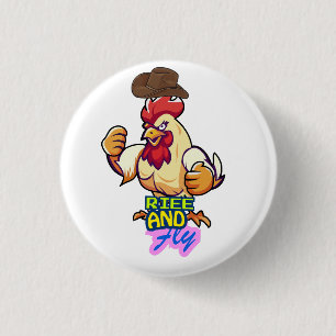 Funny Chicken Rise and Fly” T-Shirt 1 Inch Round Button