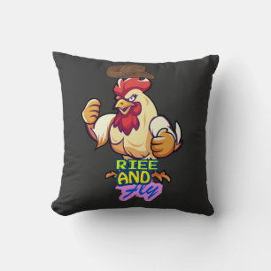 Funny Chicken Rise and Fly” T-Shirt Throw Pillow
