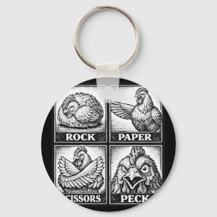 Funny Chicken Rock Paper Scissors Peck Chicken Lov Keychain