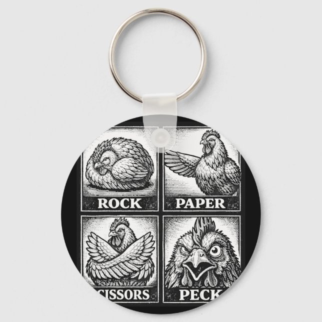 Funny Chicken Rock Paper Scissors Peck Chicken Lov Keychain (Front)