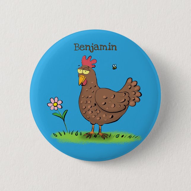Funny chicken rustic whimsical cartoon 2 inch round button (Front)