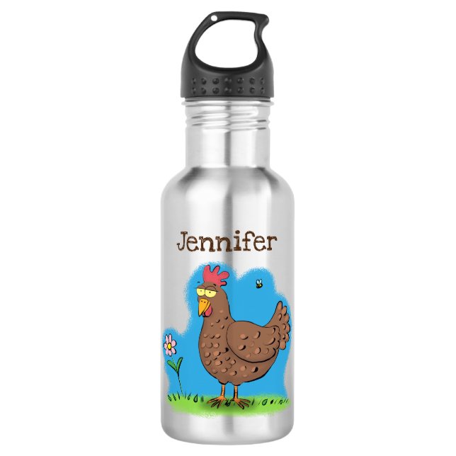 Funny chicken rustic whimsical cartoon 532 ml water bottle (Front)