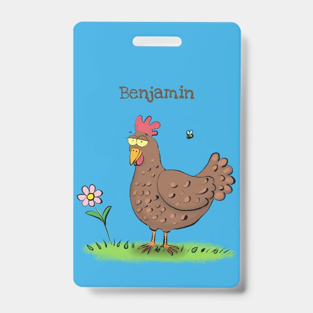 Funny chicken rustic whimsical cartoon badge (Front)