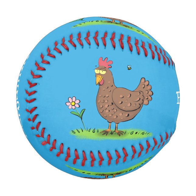 Funny chicken rustic whimsical cartoon baseball (Front Left)