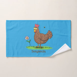 Funny chicken rustic whimsical cartoon bath towel set