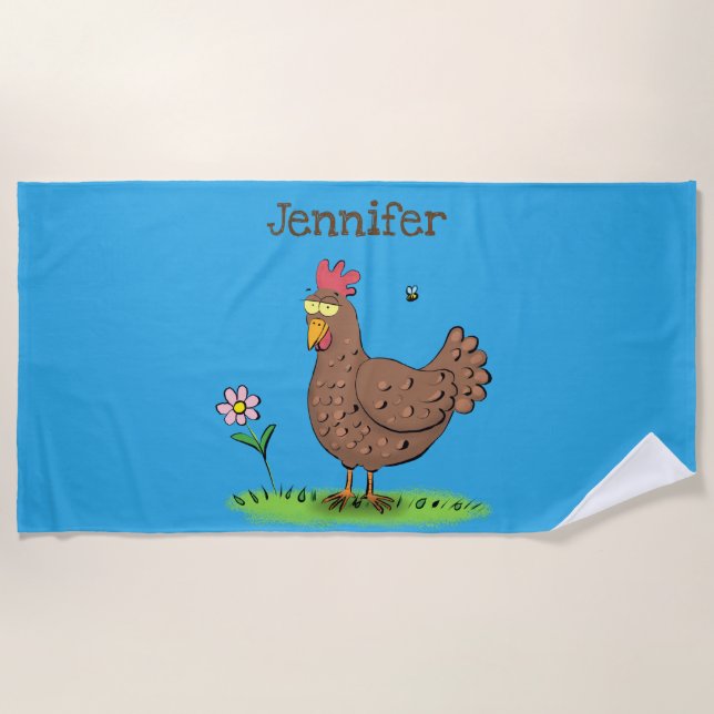 Funny chicken rustic whimsical cartoon beach towel (Front)