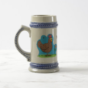 Funny chicken rustic whimsical cartoon beer stein