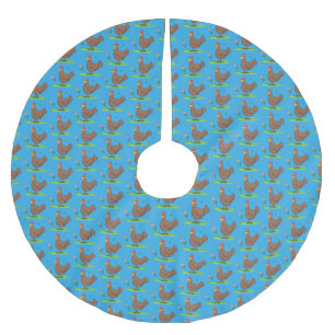 Funny chicken rustic whimsical cartoon brushed polyester tree skirt