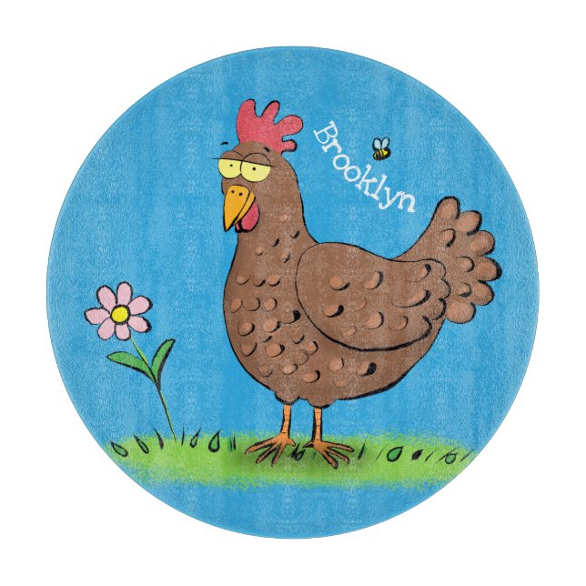 Funny chicken rustic whimsical cartoon cutting board (Front)