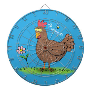 Funny chicken rustic whimsical cartoon dartboard