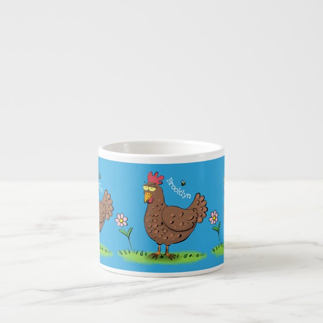 Funny chicken rustic whimsical cartoon espresso cup (Front)