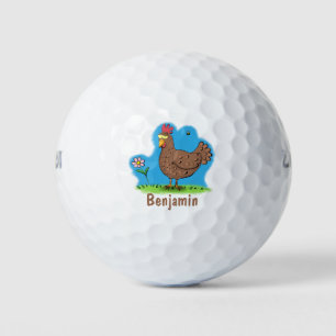 Funny chicken rustic whimsical cartoon golf balls