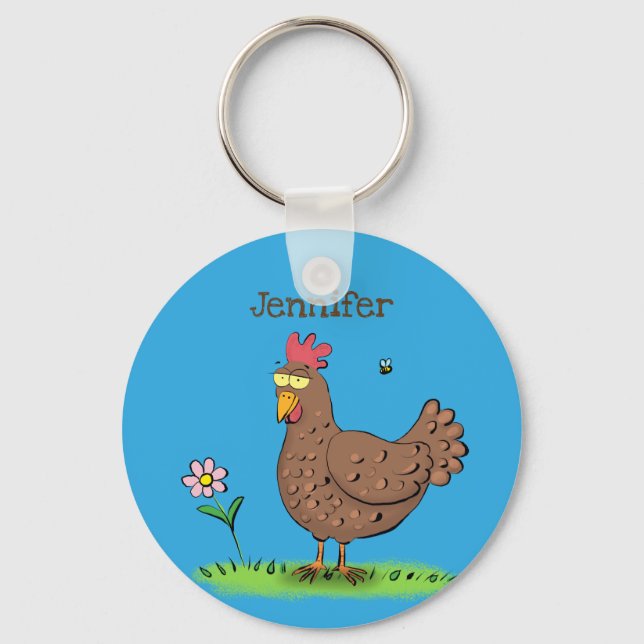 Funny chicken rustic whimsical cartoon keychain (Front)