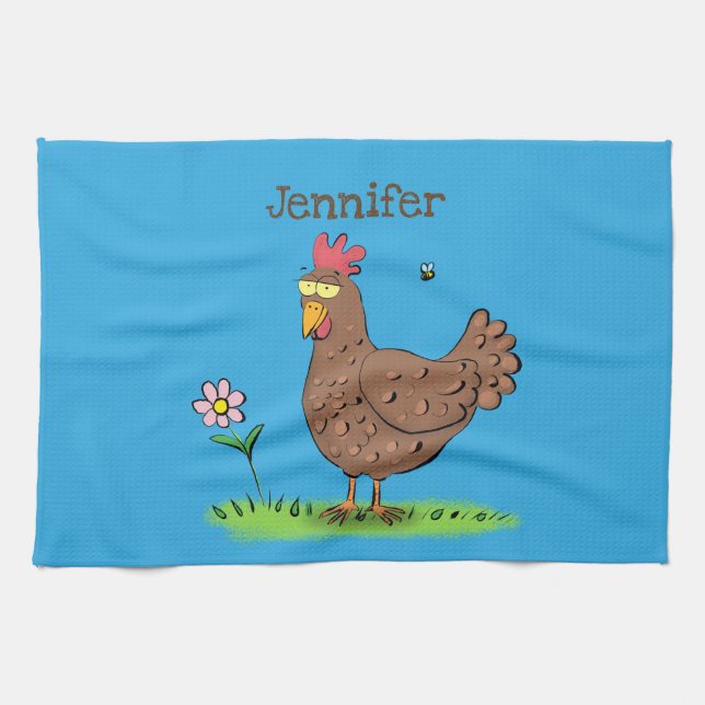 Funny chicken rustic whimsical cartoon kitchen towel (Horizontal)