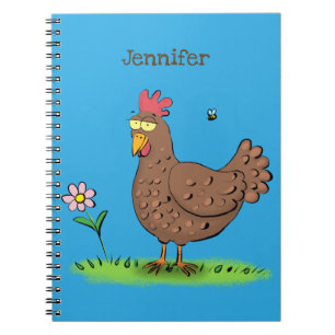 Funny chicken rustic whimsical cartoon notebook